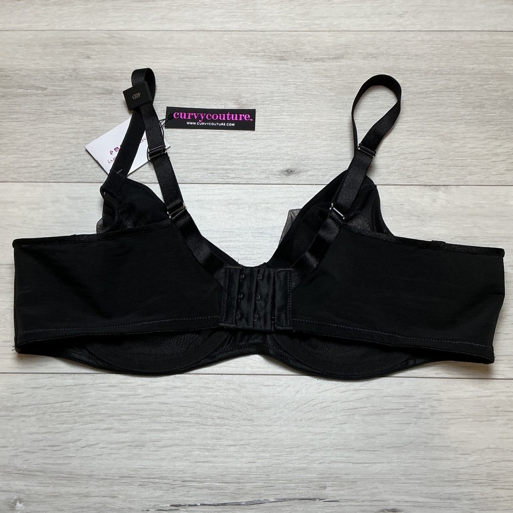 Curvy Couture Sheer Mesh Unlined Underwire Bra Women 40D Black New With Tags - Picture 4 of 7
